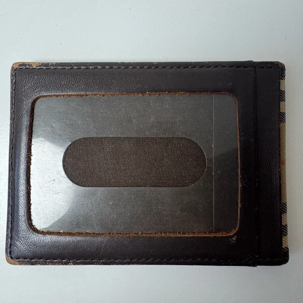 Burberrys Unisex Tan Check Card Holder with Brown Trim